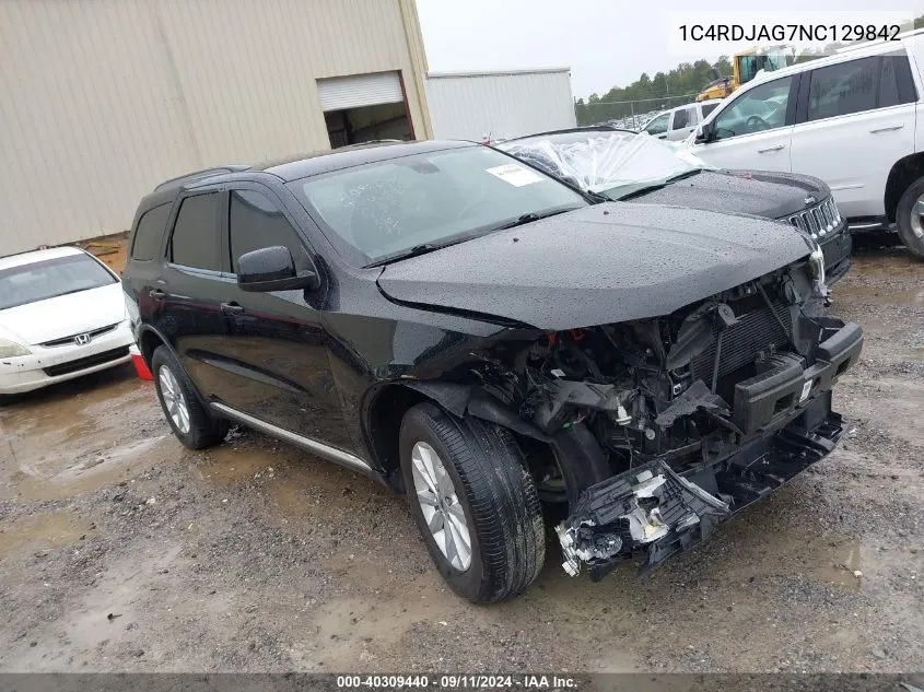 2022 Dodge Durango Sxt Awd VIN: 1C4RDJAG7NC129842 Lot: 40309440