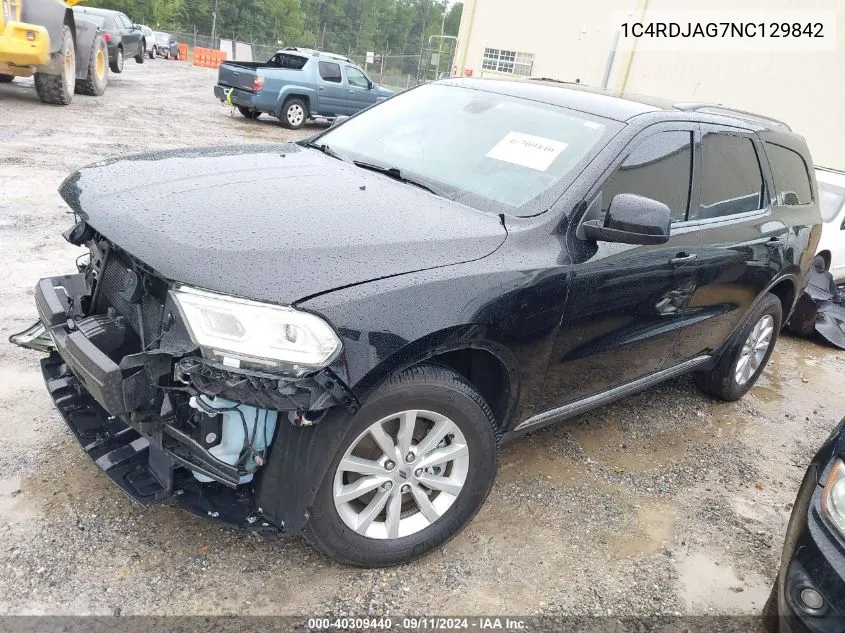 2022 Dodge Durango Sxt Awd VIN: 1C4RDJAG7NC129842 Lot: 40309440