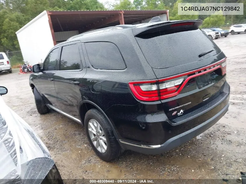 2022 Dodge Durango Sxt Awd VIN: 1C4RDJAG7NC129842 Lot: 40309440