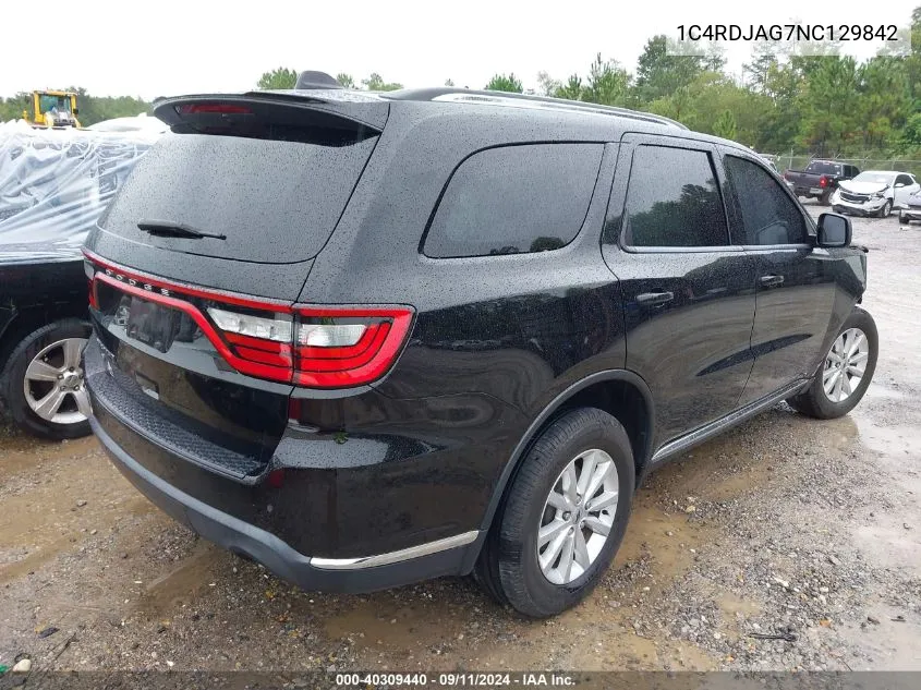 1C4RDJAG7NC129842 2022 Dodge Durango Sxt Awd