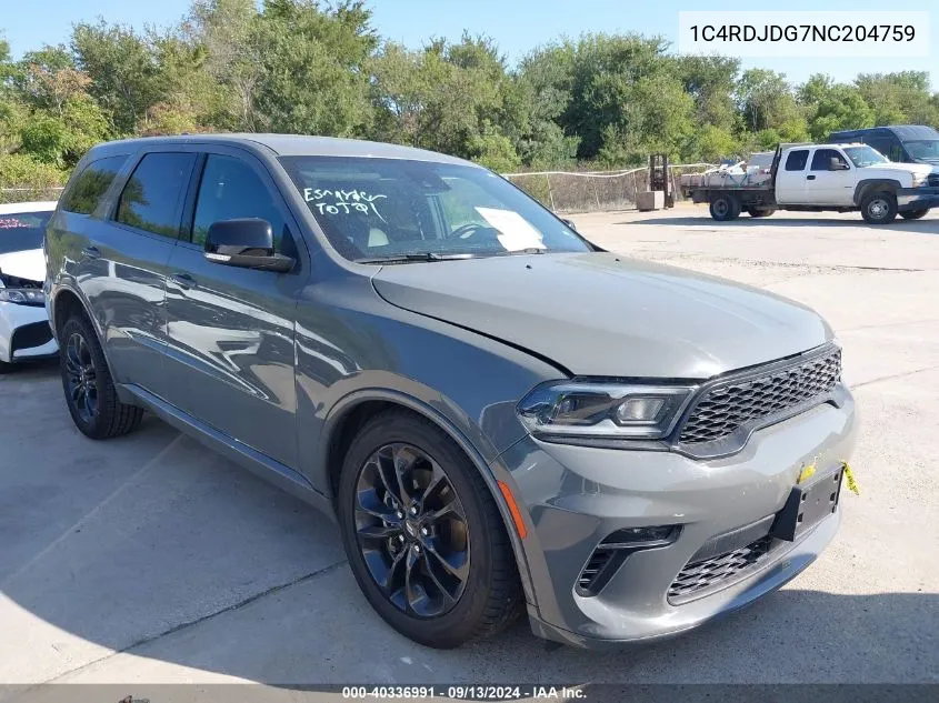 2022 Dodge Durango Gt VIN: 1C4RDJDG7NC204759 Lot: 40336991