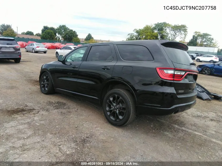 2022 Dodge Durango R/T Awd VIN: 1C4SDJCT9NC207758 Lot: 40381083