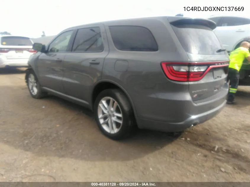 1C4RDJDGXNC137669 2022 Dodge Durango Gt Plus Awd