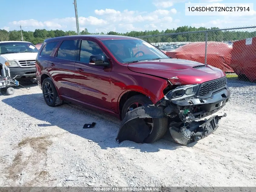 2022 Dodge Durango R/T Rwd VIN: 1C4SDHCT2NC217914 Lot: 40387413