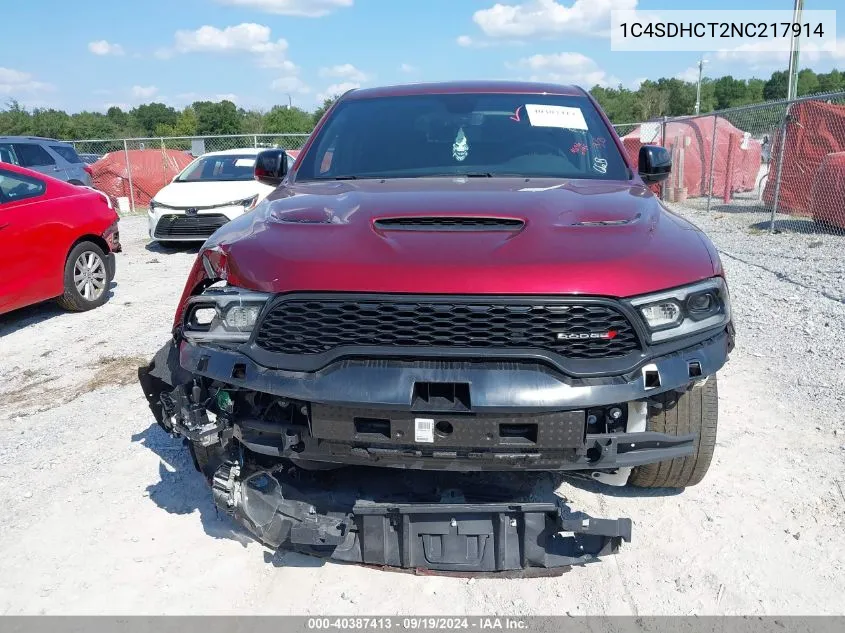 2022 Dodge Durango R/T Rwd VIN: 1C4SDHCT2NC217914 Lot: 40387413