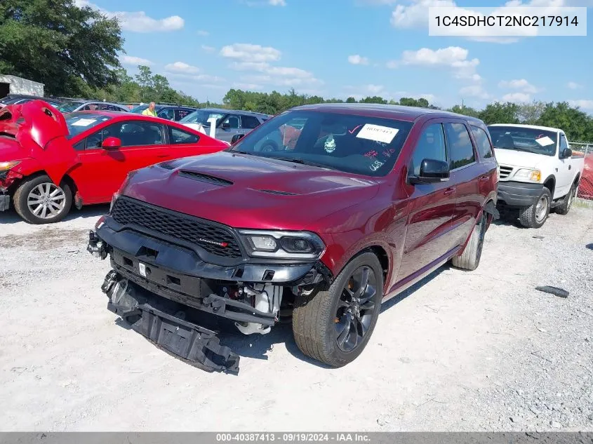 2022 Dodge Durango R/T Rwd VIN: 1C4SDHCT2NC217914 Lot: 40387413