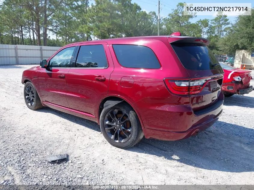 2022 Dodge Durango R/T Rwd VIN: 1C4SDHCT2NC217914 Lot: 40387413