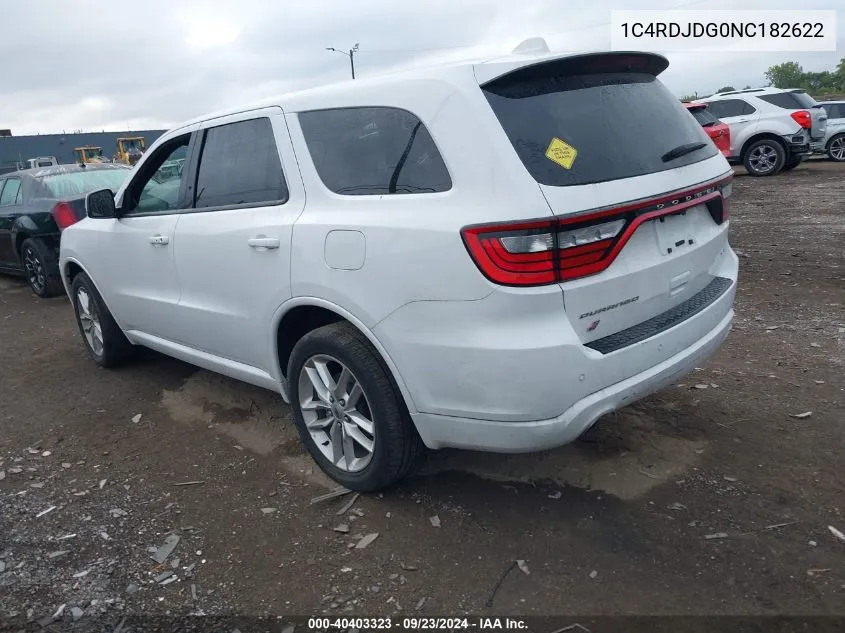 1C4RDJDG0NC182622 2022 Dodge Durango Gt Plus Awd