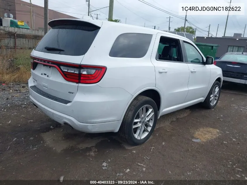 1C4RDJDG0NC182622 2022 Dodge Durango Gt Plus Awd