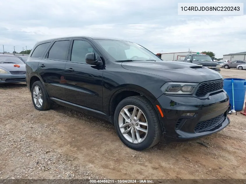 2022 Dodge Durango Gt Awd VIN: 1C4RDJDG8NC220243 Lot: 40468211