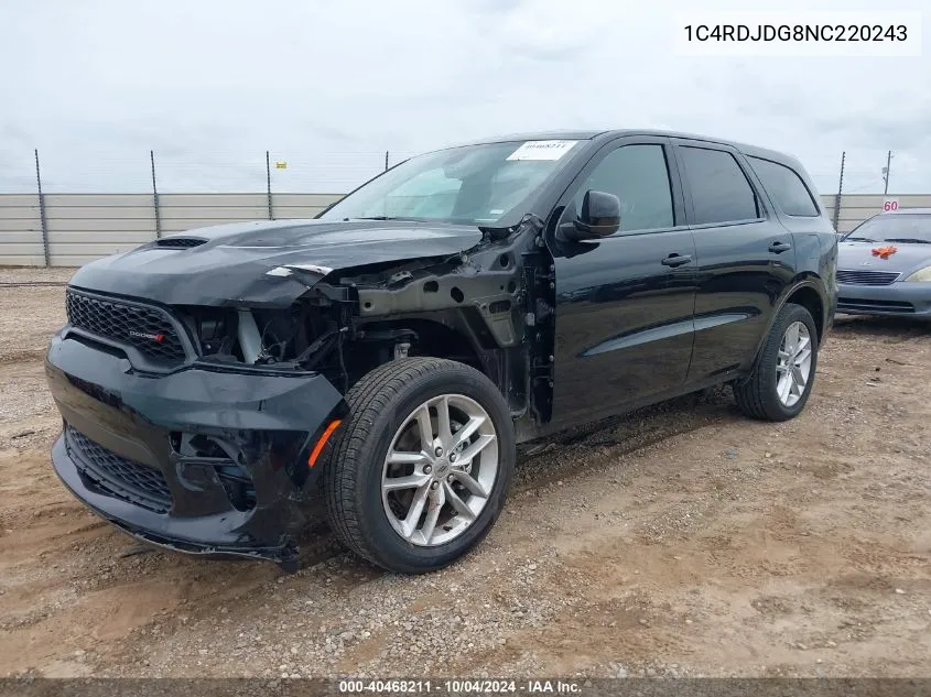 2022 Dodge Durango Gt Awd VIN: 1C4RDJDG8NC220243 Lot: 40468211