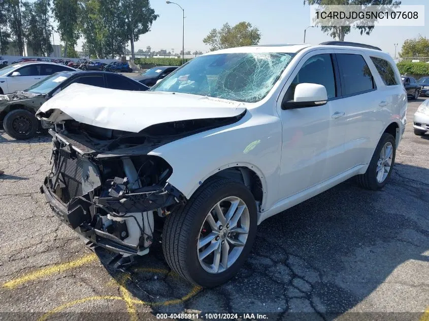 2022 Dodge Durango Gt Plus Awd VIN: 1C4RDJDG5NC107608 Lot: 40485911