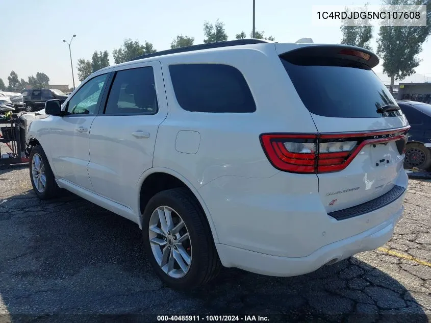 1C4RDJDG5NC107608 2022 Dodge Durango Gt Plus Awd