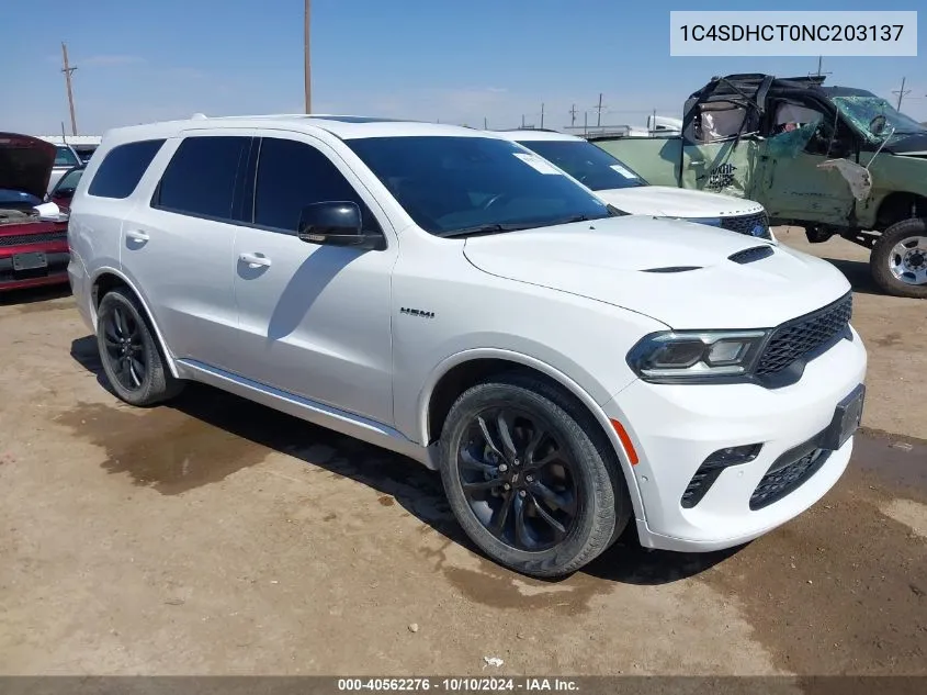 2022 Dodge Durango R/T Plus Rwd VIN: 1C4SDHCT0NC203137 Lot: 40562276