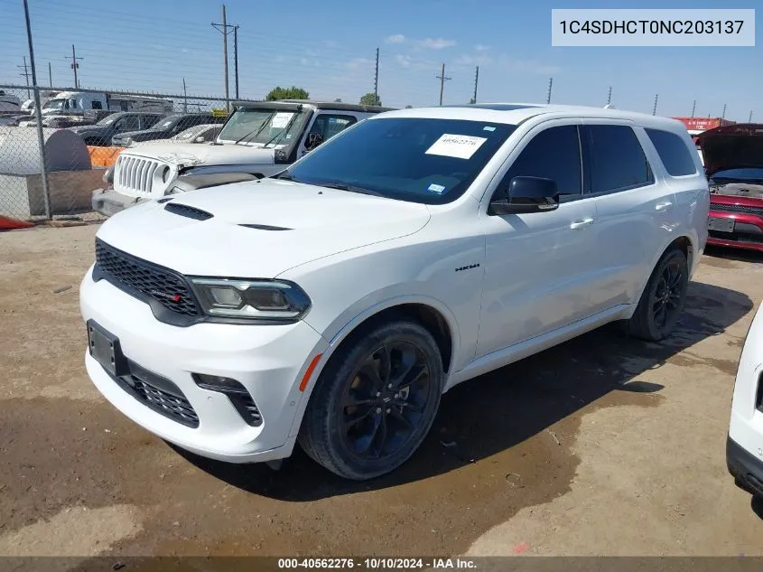 2022 Dodge Durango R/T Plus Rwd VIN: 1C4SDHCT0NC203137 Lot: 40562276