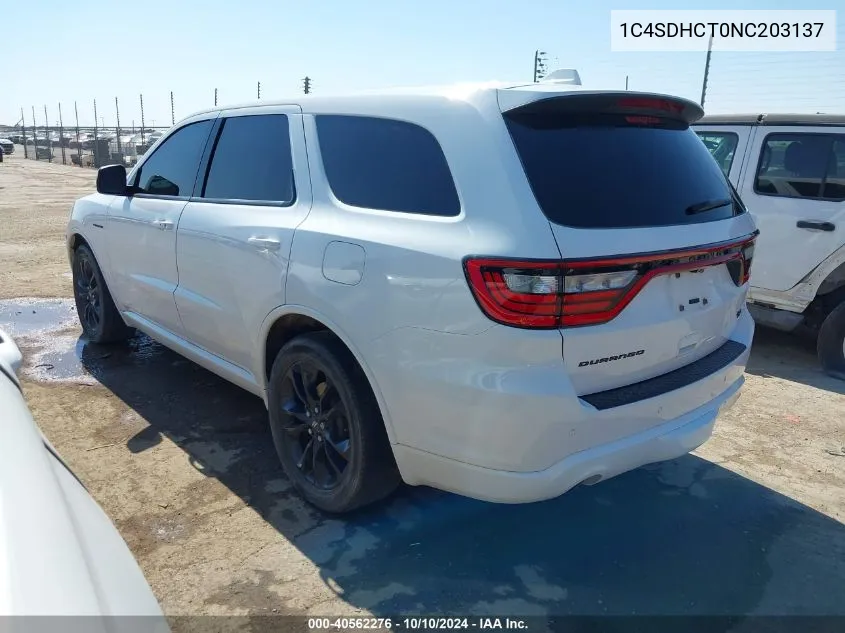 2022 Dodge Durango R/T Plus Rwd VIN: 1C4SDHCT0NC203137 Lot: 40562276