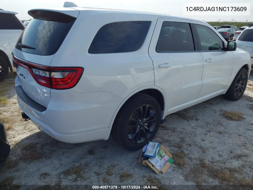 2022 Dodge Durango Sxt Awd VIN: 1C4RDJAG1NC173609 Lot: 40571379