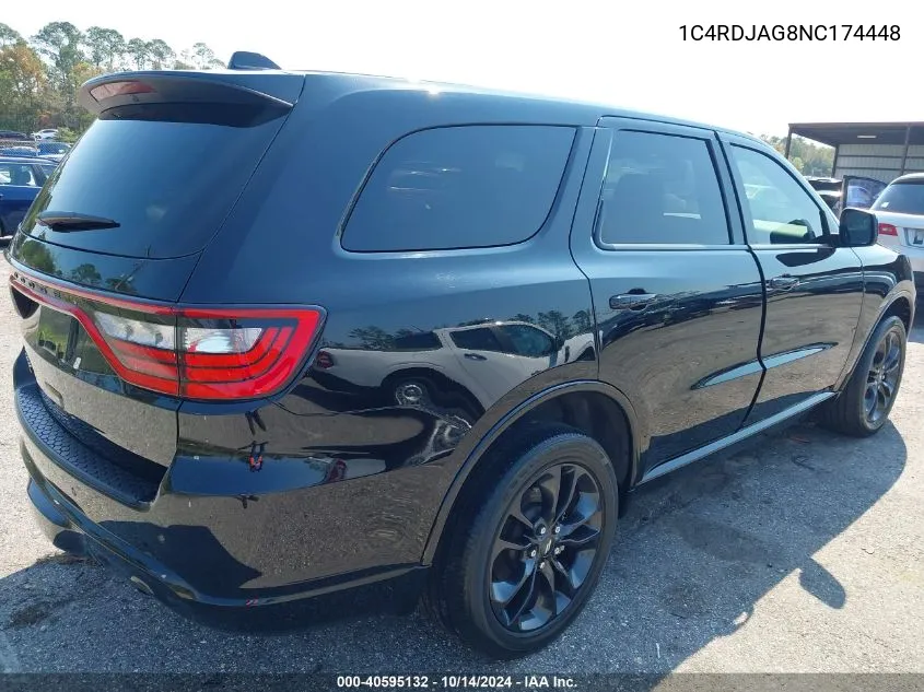 2022 Dodge Durango Sxt Awd VIN: 1C4RDJAG8NC174448 Lot: 40595132