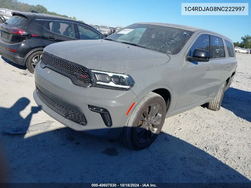 2022 Dodge Durango Sxt Awd VIN: 1C4RDJAG8NC222997 Lot: 40607530