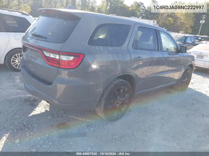 2022 Dodge Durango Sxt Awd VIN: 1C4RDJAG8NC222997 Lot: 40607530