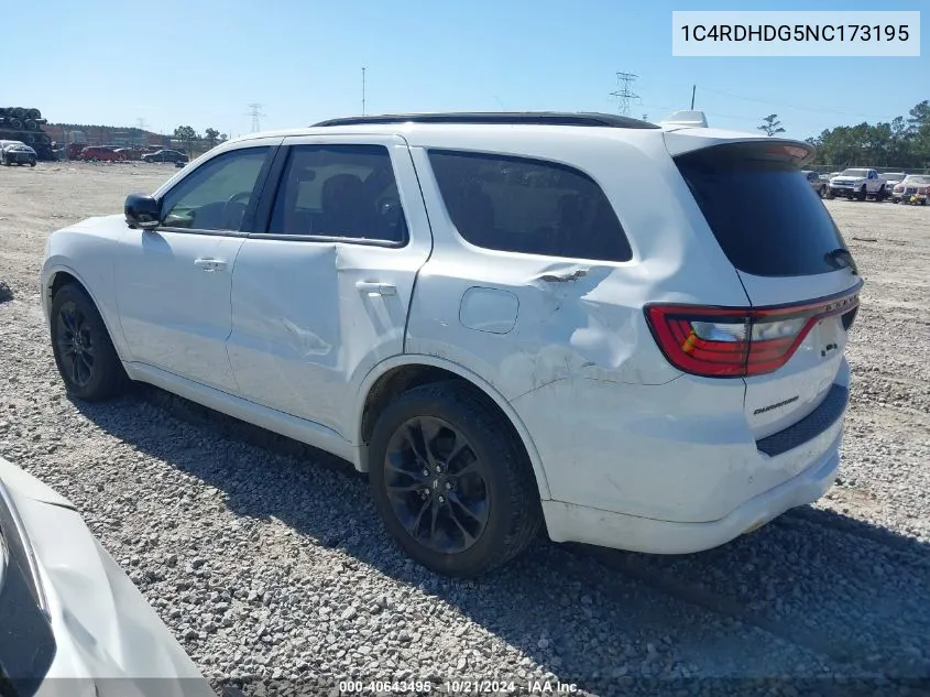 2022 Dodge Durango Gt Plus Rwd VIN: 1C4RDHDG5NC173195 Lot: 40643495