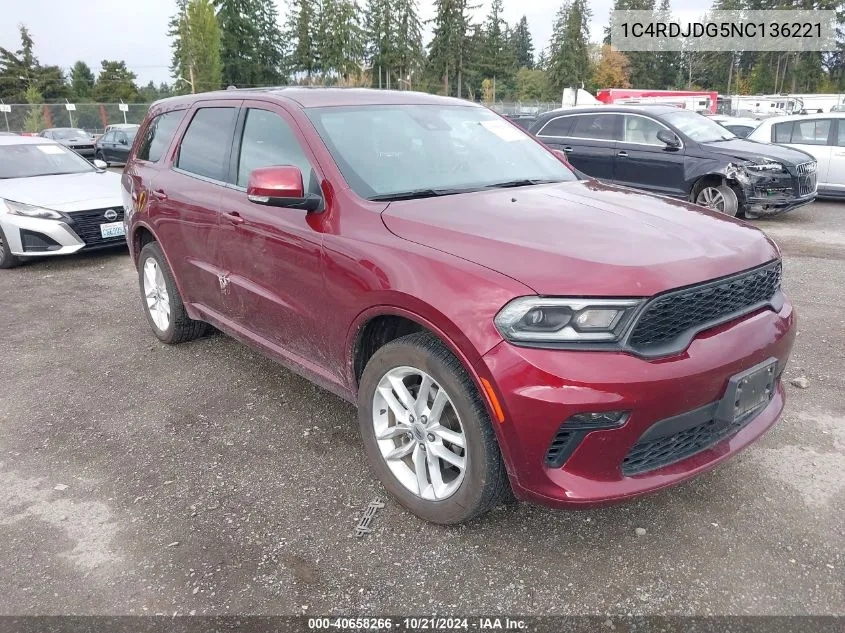 1C4RDJDG5NC136221 2022 Dodge Durango Gt Plus Awd