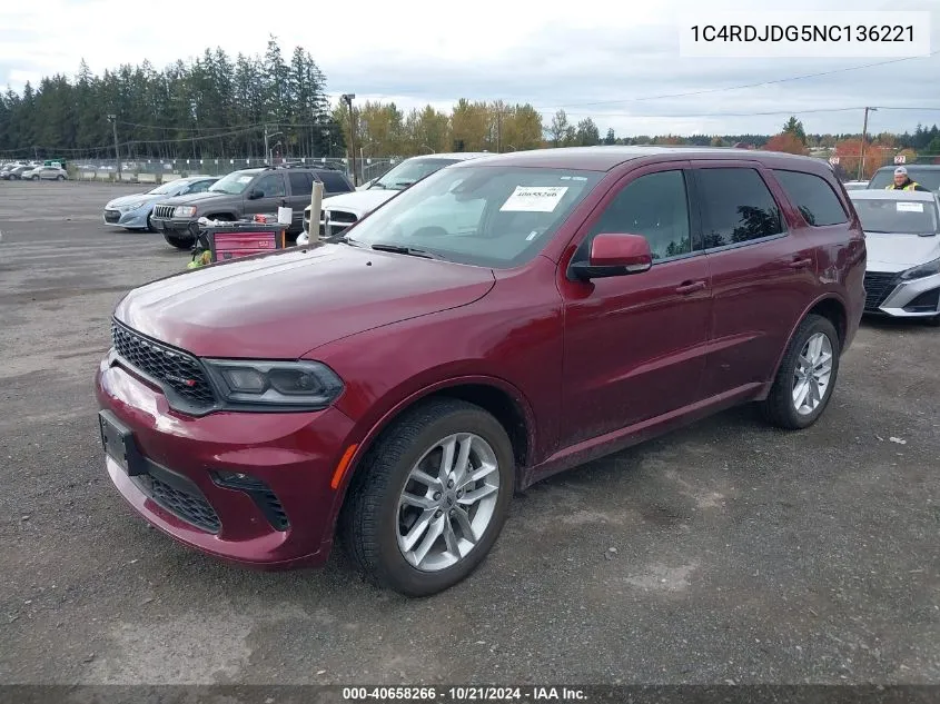 1C4RDJDG5NC136221 2022 Dodge Durango Gt Plus Awd