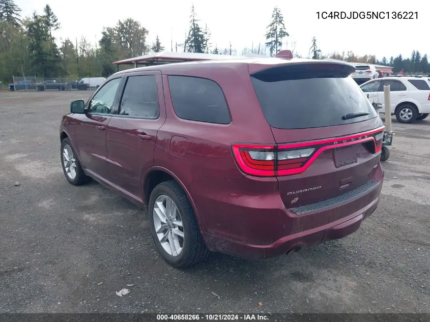 1C4RDJDG5NC136221 2022 Dodge Durango Gt Plus Awd