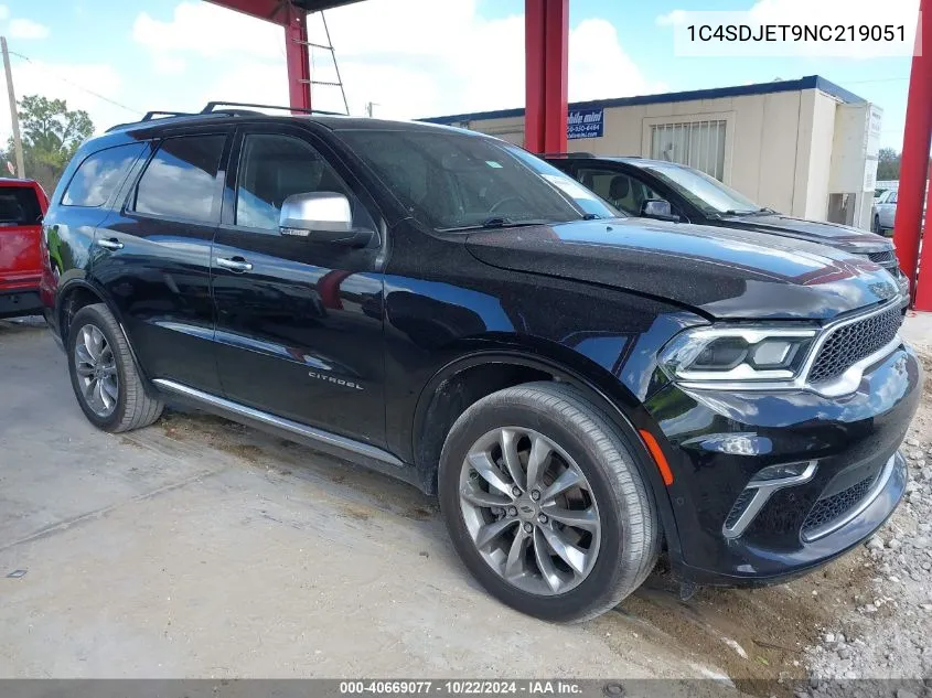 2022 Dodge Durango Citadel Awd VIN: 1C4SDJET9NC219051 Lot: 40669077