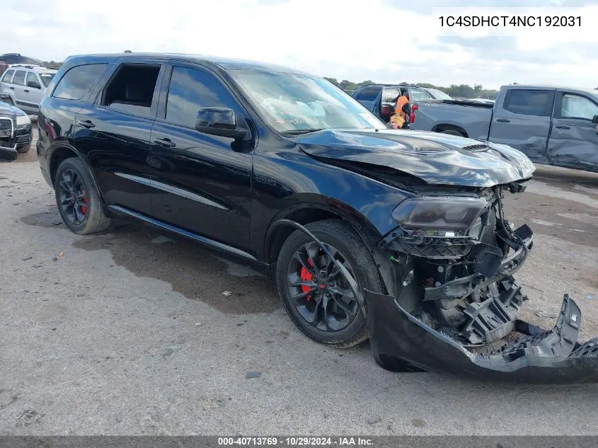 2022 Dodge Durango R/T Rwd VIN: 1C4SDHCT4NC192031 Lot: 40713769