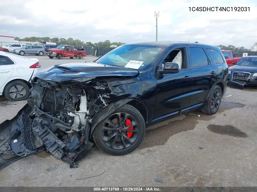 2022 Dodge Durango R/T Rwd VIN: 1C4SDHCT4NC192031 Lot: 40713769