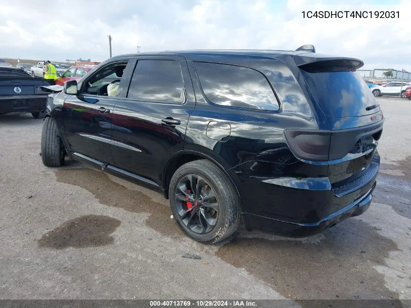 2022 Dodge Durango R/T Rwd VIN: 1C4SDHCT4NC192031 Lot: 40713769