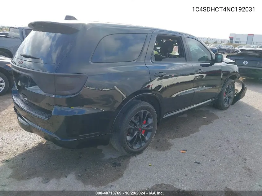 2022 Dodge Durango R/T Rwd VIN: 1C4SDHCT4NC192031 Lot: 40713769