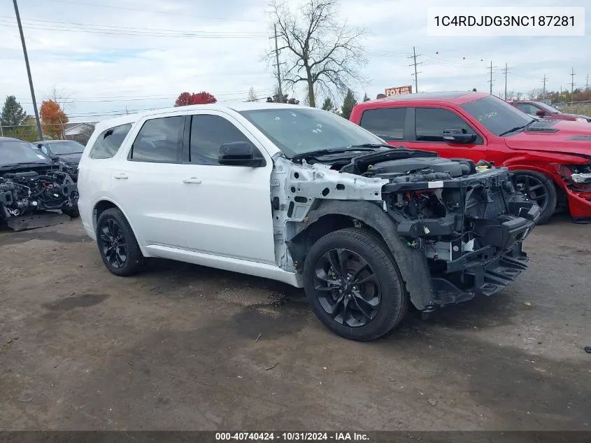 2022 Dodge Durango Gt Awd VIN: 1C4RDJDG3NC187281 Lot: 40740424