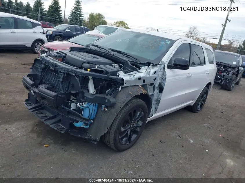 2022 Dodge Durango Gt Awd VIN: 1C4RDJDG3NC187281 Lot: 40740424