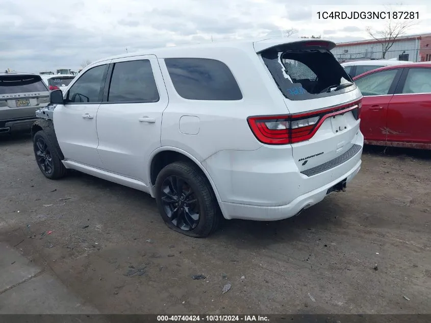 2022 Dodge Durango Gt Awd VIN: 1C4RDJDG3NC187281 Lot: 40740424