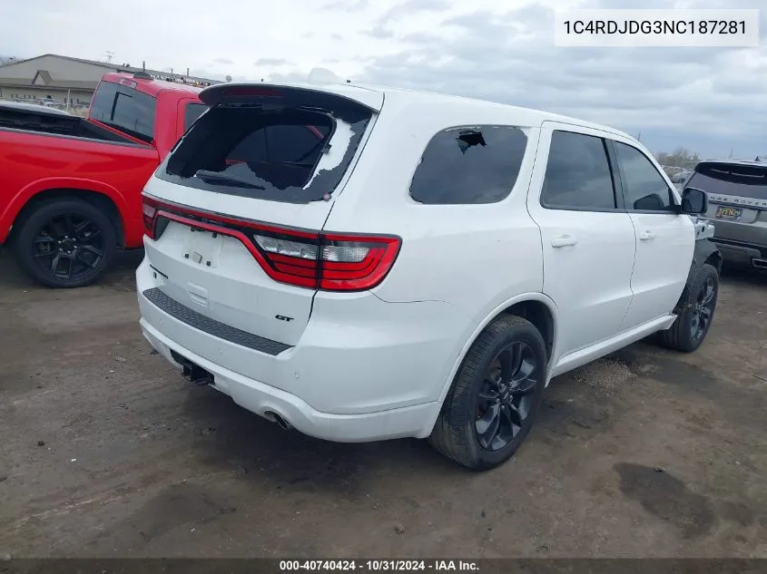 2022 Dodge Durango Gt Awd VIN: 1C4RDJDG3NC187281 Lot: 40740424