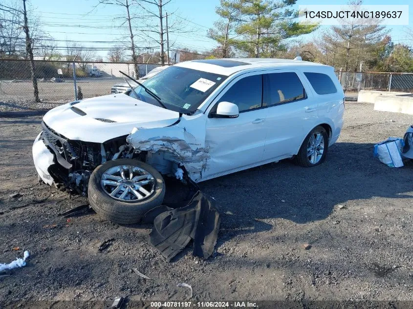 2022 Dodge Durango R/T Plus Awd VIN: 1C4SDJCT4NC189637 Lot: 40781197