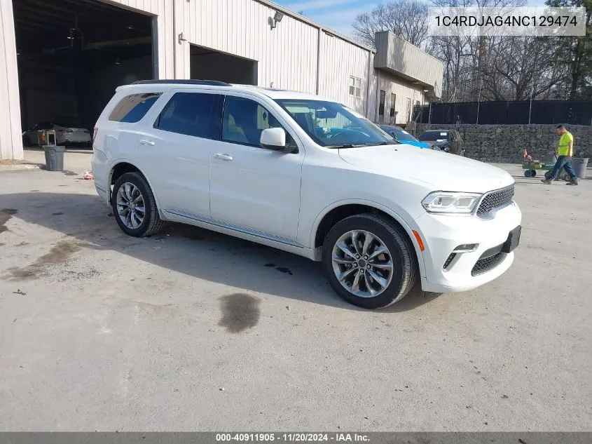 2022 Dodge Durango Sxt Awd VIN: 1C4RDJAG4NC129474 Lot: 40911905