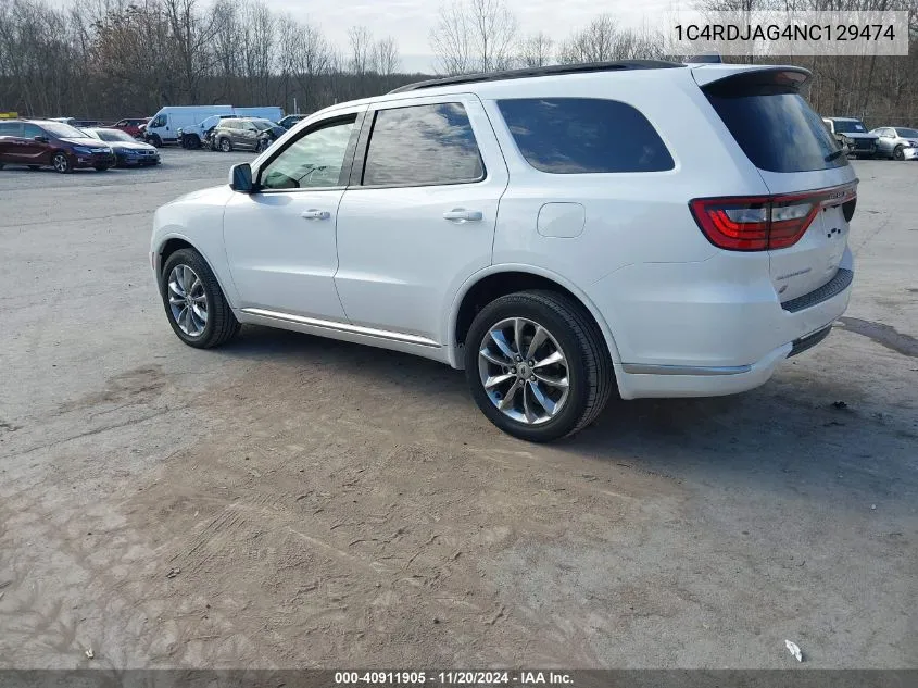 2022 Dodge Durango Sxt Awd VIN: 1C4RDJAG4NC129474 Lot: 40911905