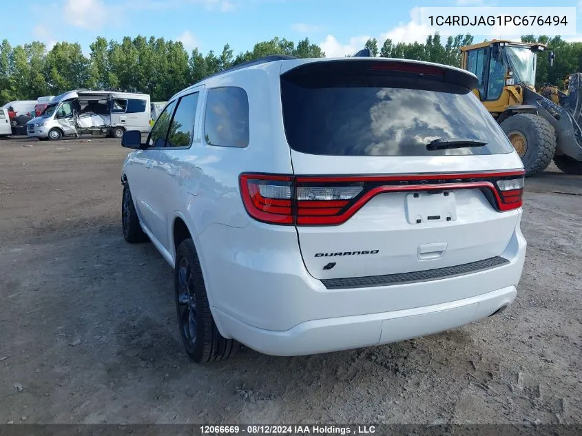 2023 Dodge Durango Sxt VIN: 1C4RDJAG1PC676494 Lot: 12066669