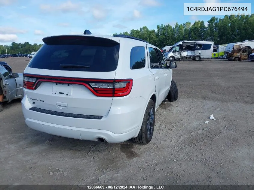 2023 Dodge Durango Sxt VIN: 1C4RDJAG1PC676494 Lot: 12066669