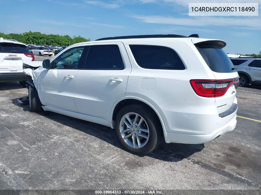 2024 Dodge Durango Gt Plus Rwd VIN: 1C4RDHDGXRC118490 Lot: 39964333