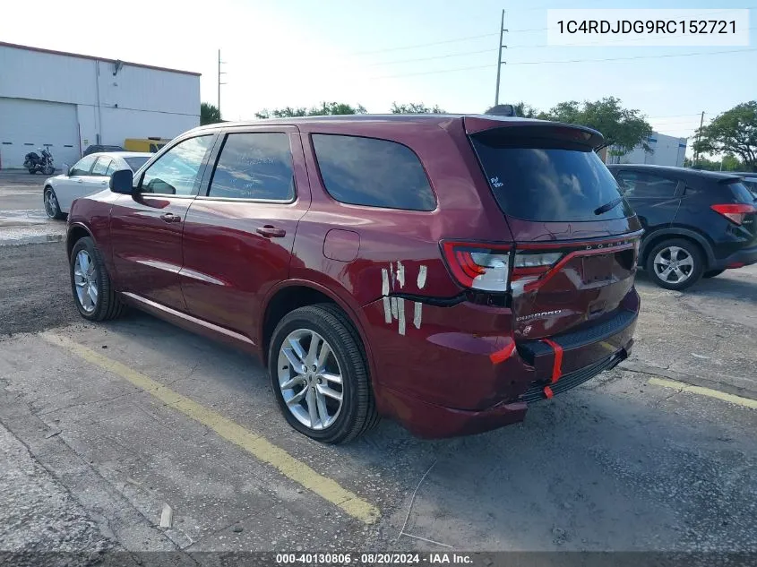 2024 Dodge Durango Gt Awd VIN: 1C4RDJDG9RC152721 Lot: 40130806