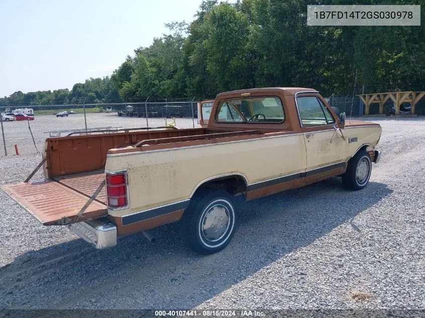 1986 Dodge D-Series D150 VIN: 1B7FD14T2GS030978 Lot: 40859114