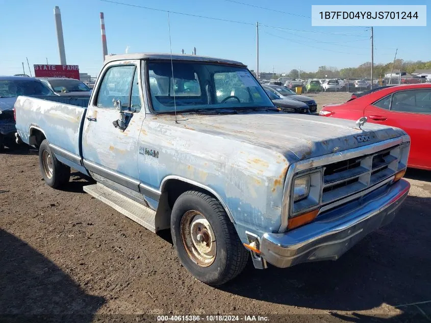 1988 Dodge D-Series D100 VIN: 1B7FD04Y8JS701244 Lot: 40615386