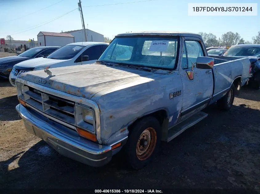 1988 Dodge D-Series D100 VIN: 1B7FD04Y8JS701244 Lot: 40615386