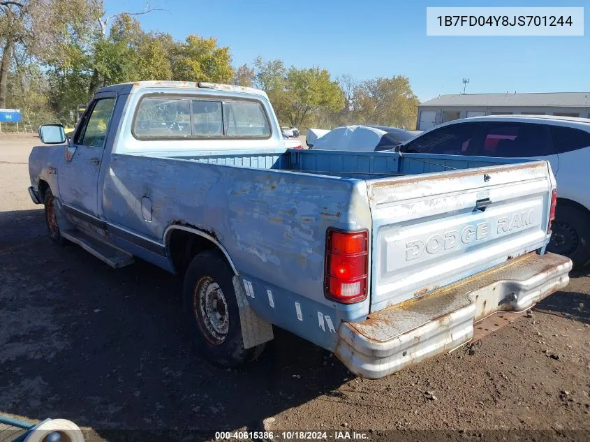 1988 Dodge D-Series D100 VIN: 1B7FD04Y8JS701244 Lot: 40615386