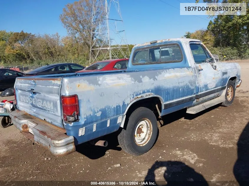 1988 Dodge D-Series D100 VIN: 1B7FD04Y8JS701244 Lot: 40615386