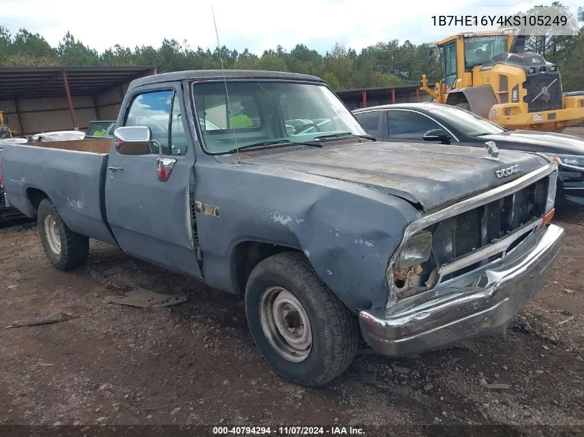 1989 Dodge D-Series D150 VIN: 1B7HE16Y4KS105249 Lot: 40794294